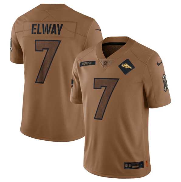 Mens Denver Broncos #7 John Elway 2023 Brown Salute To Service Limited Football Stitched Jersey Dyin